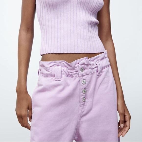 Zara Lilac High Rise Paper Bag Jeans - Picture 4 of 9